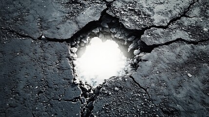 white hole breaking through road asphalt floor