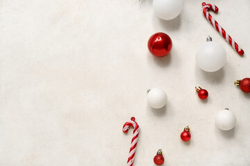 Different Christmas decorations on white background