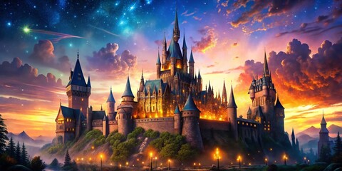 Magical Wizarding World Background with Enchanted Elements for Fantasy and Imagination Themes