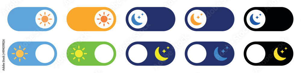 Poster day night switch toggle. dark mode, day mode, light and dark mode switch buttons collection with sun