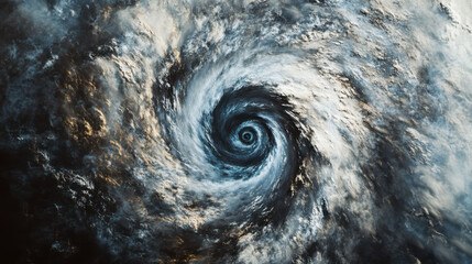 Turbulent ocean currents create a dramatic swirl in deep blue waters during a stormy afternoon