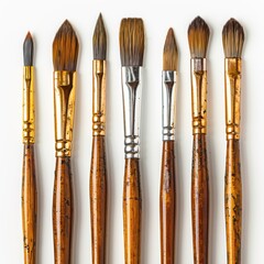 Fototapeta premium A row of paintbrushes with one of them being silver