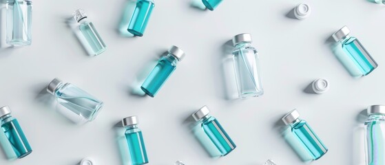 Obraz premium A collection of blue and white bottles with a white background