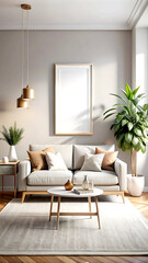 Fototapeta premium Home mockup, contemporary minimalist living room interior, 3d render, white Mock up frame