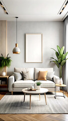 Home mockup, contemporary minimalist living room interior, 3d render, white Mock up frame