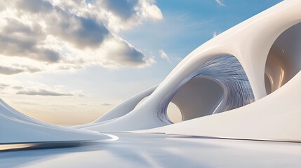 Fototapeta premium An artistic representation of a futuristic building with smooth curves and geometric shapes, emphasizing negative space