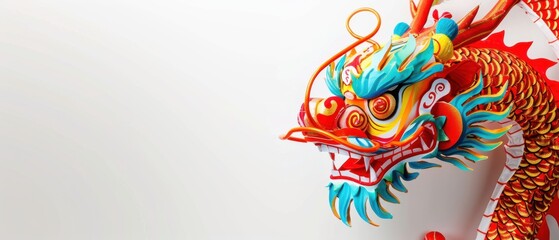 A dragon with a red mouth and blue tail is on a white background