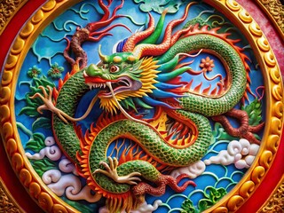 Fototapeta premium Majestic Chinese Dragon Encircled by an Intricate Circular Design Symbolizing Power and Wisdom