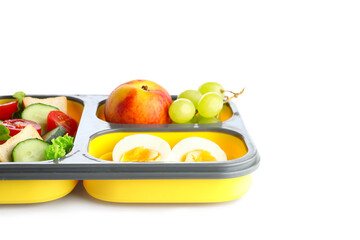 Lunchbox with delicious food isolated on white background