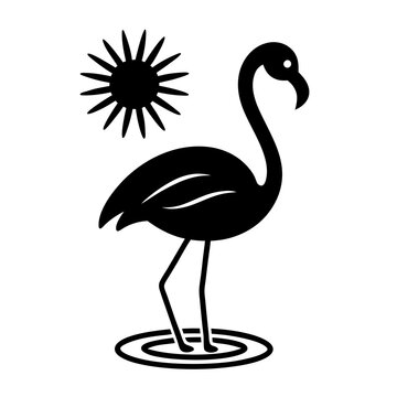 recommend clip art: flamingo wading in a pond with the sun shining line art