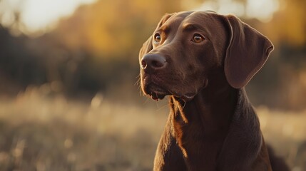 A Portuguese Pointer dog sitting calmly on a , showcasing its sleek coat and attentive expression