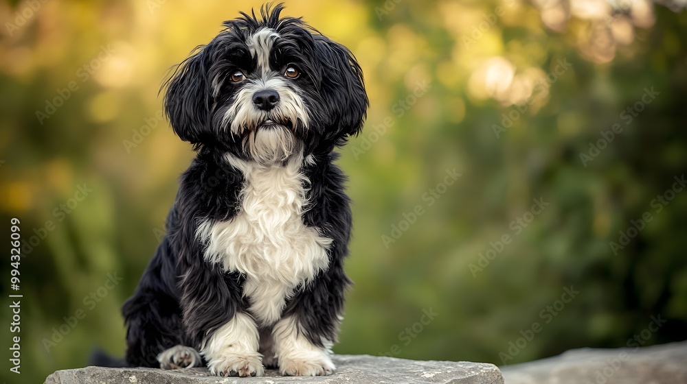 Wall mural a playful portuguese sheepdog sitting on a , showcasing its fluffy fur and expressive eyes