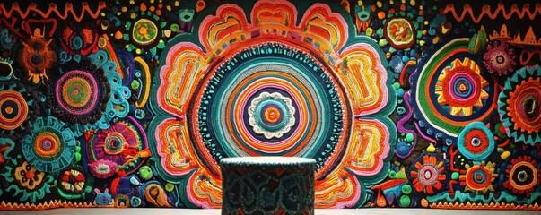 Colorful and intricate Mexican Huichol beadwork pattern capturing vibrant traditional artistry in detailed craftsmanship