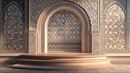 Intricate Moroccan mosaic pattern with arches and ornate designs, capturing the essence of Islamic architecture and cultural artistry
