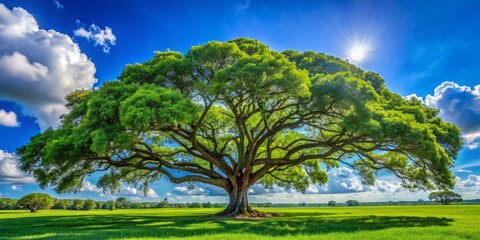 Fototapeta premium Majestic Florida Tree in Lush Green Landscape Under Clear Blue Sky on a Bright Sunny Day