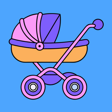 recommend clip art: newborn baby modern stroller line art vector illustration