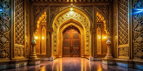 Obraz premium Majestic Golden Doorway Surrounded by Intricate Carvings and Elegant Architectural Details