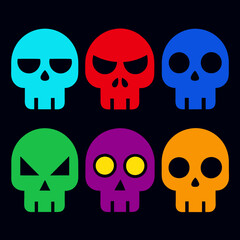 Halloween colorful skull clip art icon set vector illustration