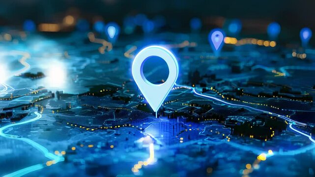 Digital Map with Location Markers, Advanced GPS Navigation, Futuristic Global Positioning Technology, Virtual Geographic Data