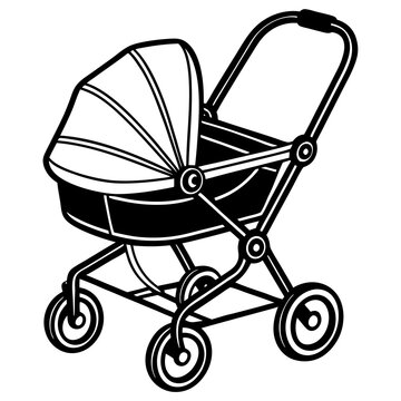 recommend clip art: newborn baby modern stroller line art vector illustration 
