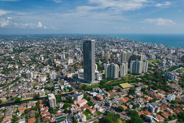 Aerial View of Colombo Town: Capturing the Vibrant Cityscape of Sri Lanka’s Capital with Stunning Skyscrapers, Coastal Views, and Urban Landscapes.