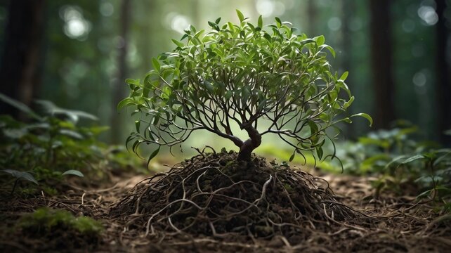 Born again a plant in jungle from huge of roots