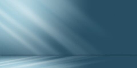 Minimal simple abstract light blue background for product presentation. Shadow and light from windows on wall