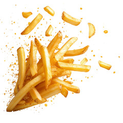 Crispy French Fries Explosion on Transparent Background