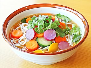 Vibrant Noodle Bowl with Fresh Vegetables and Rich Broth: Perfect Poster for Culinary Inspiration in Your Kitchen or Sporty Interior!