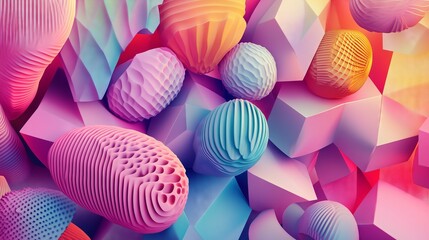 A vibrant 3D illustration of geometric shapes creates depth and modernity, perfect for digital art.