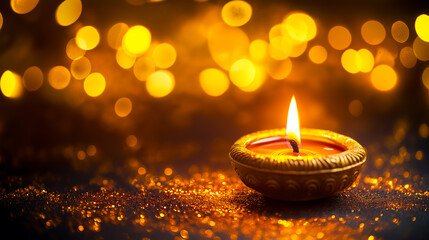 Diwali Deepavali Celebration Banner with Traditional Diya Oil Lamp, Highlighting Hindu Festival of Lights in India, Cultural Heritage and Festive Spirit