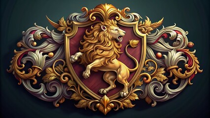 Majestic Lion Unicorn Crest Design with Intricate Details and Rich Colors for Heraldic Symbolism