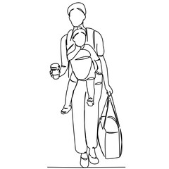 One continuous single drawing line art flat doodle mom, female, child, baby, family. Isolated image hand draw contour on a white background
