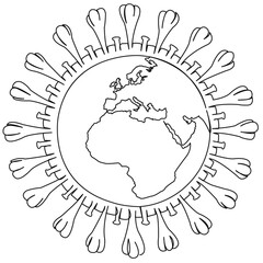 One continuous single drawing line art doodle epidemic, earth, global, disease, pneumonia, virus, quarantine, influenza. Isolated flat illustration hand draw contour on a white background
