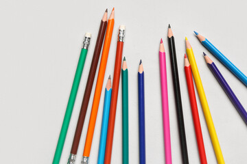 Group of colorful pencils on light background