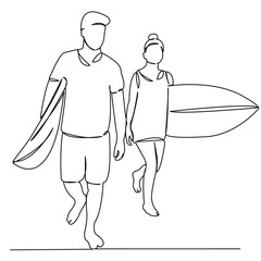 One continuous single drawing line art doodle surf, active, sea, surfing, surfer. Isolated flat illustration hand draw contour on a white background
