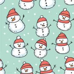 Doodle seamless pattern of cute Christmas snowmen
