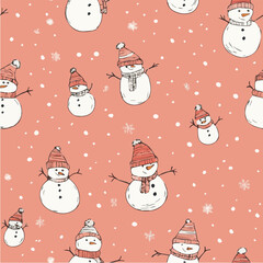 Doodle seamless pattern of cute Christmas snowmen