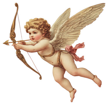 PNG Cupid with bow and arrow flying cupid illustration vintage.