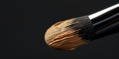 Fototapeta premium Makeup Brush with Foundation Cream in Close-Up