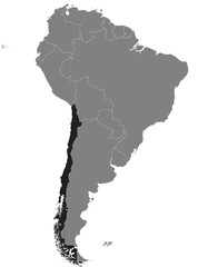 Highlighted map of CHILE inside detailed blank flat political map of South (Latin) American continent on isolated background