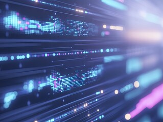 Obraz premium Real-time Data Processing, an interactive dashboard showcasing live analytics, highlighted by a digital network backdrop, featuring a vibrant 3D visualization.