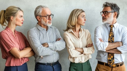 Obraz premium Workplace buzz: business people reacting with gossip, subtle exchanges spread quickly among colleagues, influencing opinions, and shaping the corporate atmosphere in unseen ways