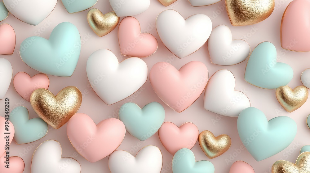 Aufkleber A colorful array of hearts with gold accents. The hearts are arranged in a pattern and are of various sizes. Scene is cheerful and playful