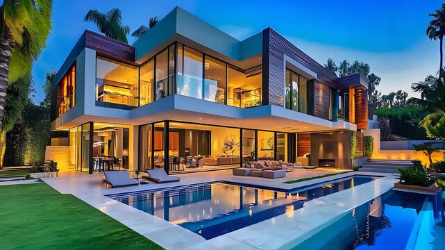 Modern Luxury Villa with Pool, Contemporary Architecture in Tropical Setting, Spacious Home Design, Elegant Living Space