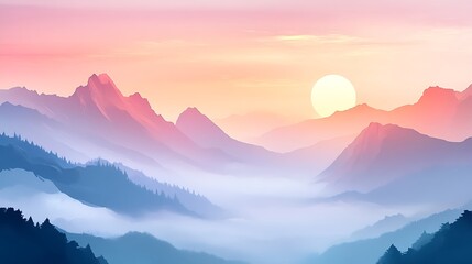 Obraz premium Serene Mountain Sunrise Landscape in Pastel Tones