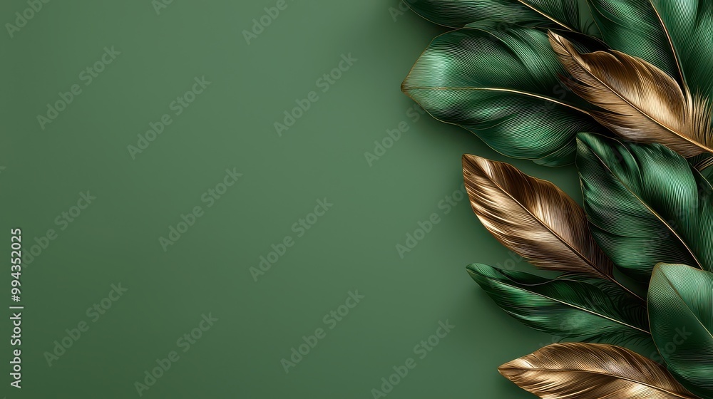 Poster a green background with gold leaves on it. the leaves are arranged in a way that they look like they