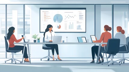Businesswomen in a Modern Office Setting Analyzing Data