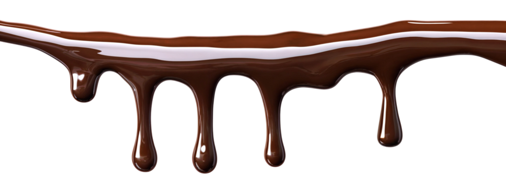 Pouring melting chocolate dripping isolated on transparent background cutout, png
