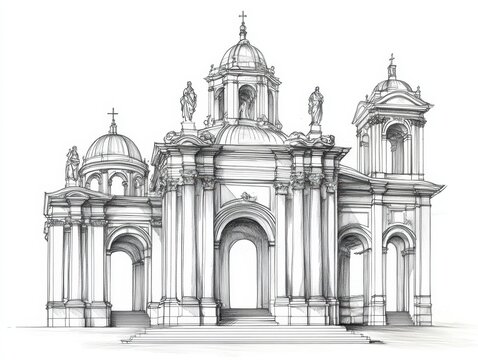 recommend clip art: Baroque architectural sketch in old engraving style with fine lines